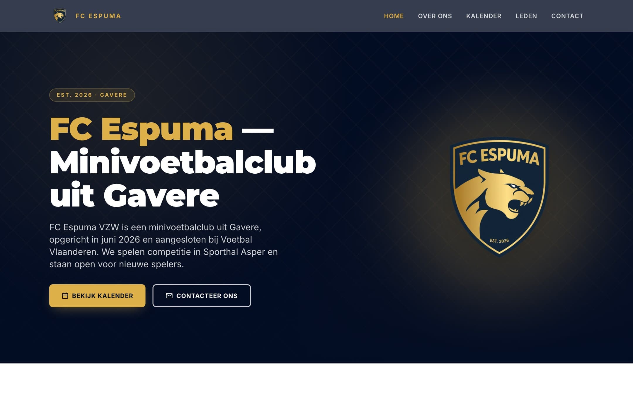 Homepagina van FC Espuma op desktop, gebouwd door Segdes