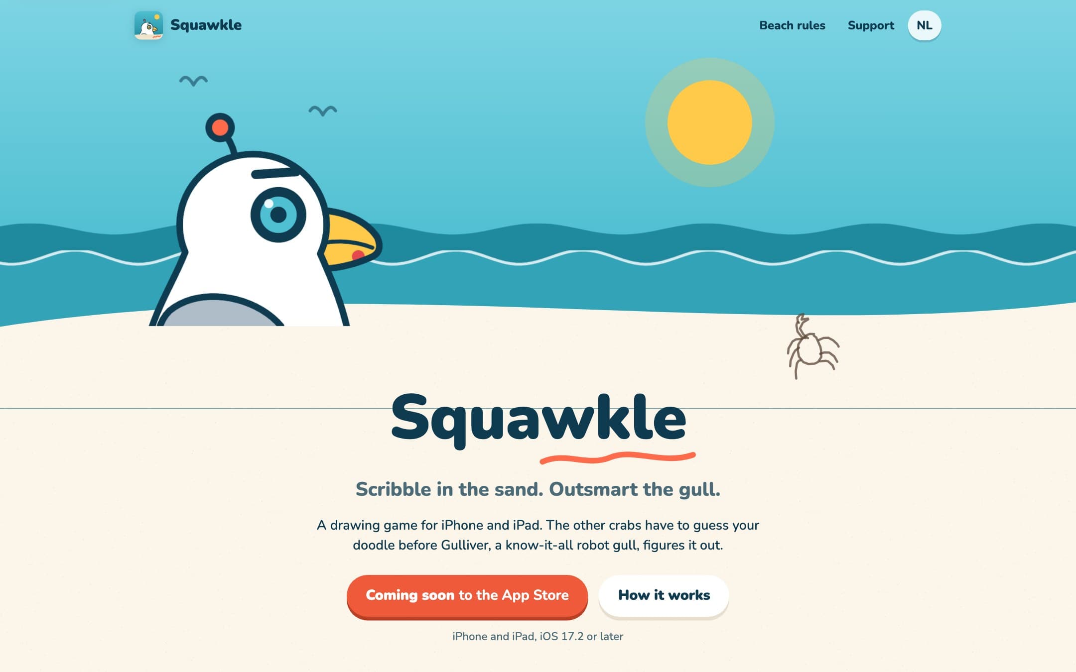 Homepagina van Squawkle op desktop, gebouwd door Segdes